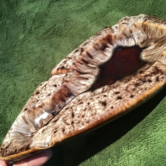 VINTAGE BROWN TONED GLAZED OBLONG CERAMIC ASHTRAY - Picture 9 of 9